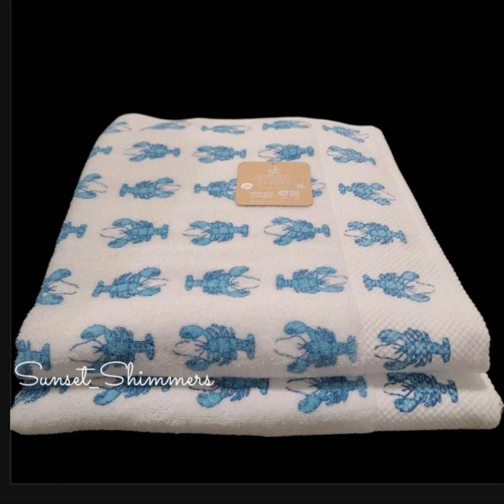 6pc Coastal Blue Lobster Bath Hand Tip/Washcloth Towel Set Deborah Connolly New - Picture 5 of 8